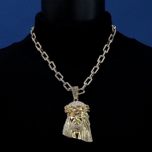 14k Jesus Pendant 20" Gold Cable Necklace